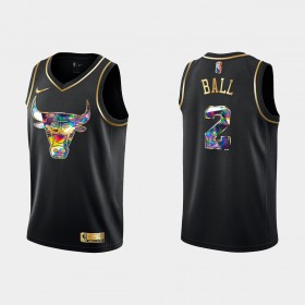 Män Chicago Bulls Tröja Lonzo Ball 2 Nike 2021-22 Svart Golden Edition 75th Anniversary Diamond Swingman 